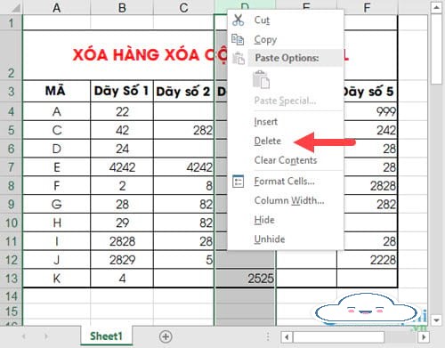 Cách xoá hàng, cột, thêm cột  trong Excel cho người mới bắt đầu